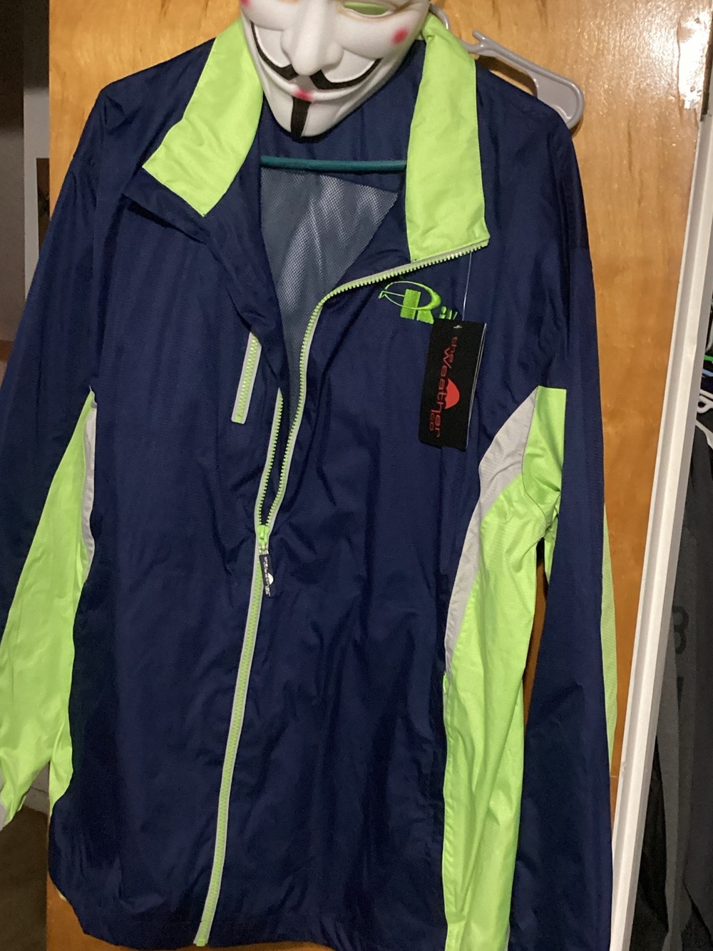 Men's Navy and Lime Green Windbreaker Jacket